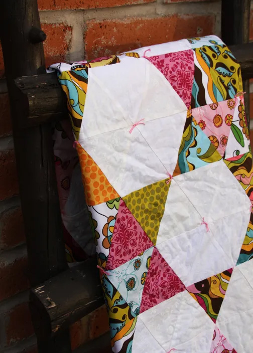 Close up of the tummy time quilt that was tied instead of quilted