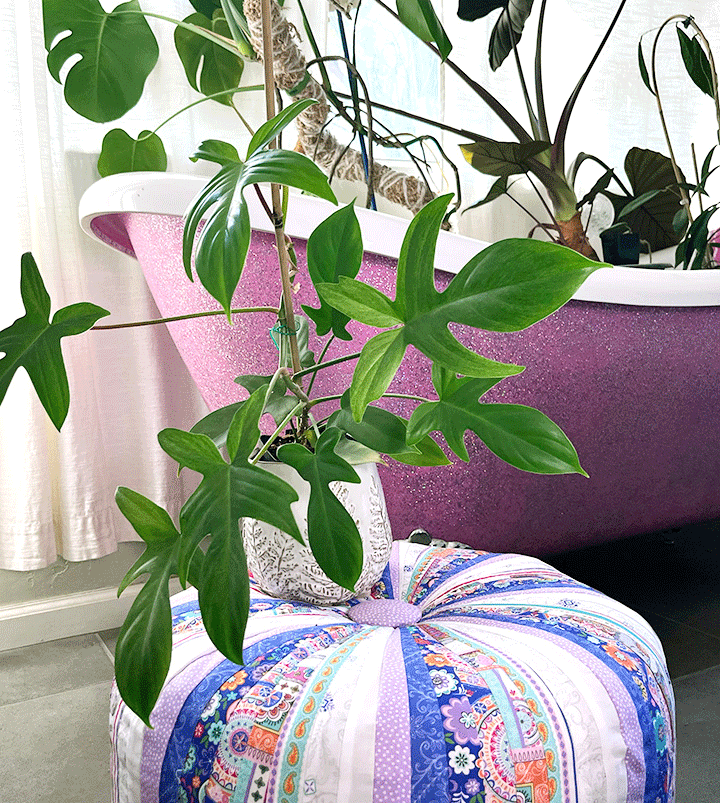 My new tuffet next to my purple tub and plants