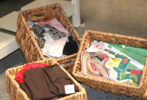 keep themed fabrics in baskets