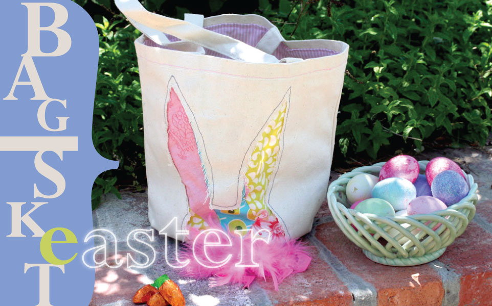 You can make this Easter basket out of a tote bag here show the bag I made for Easter and a bowl of glittered eggs