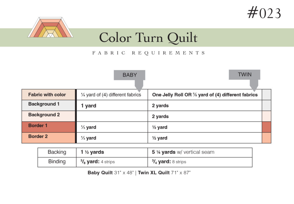 Color Turn Quilt Fabric Requirements