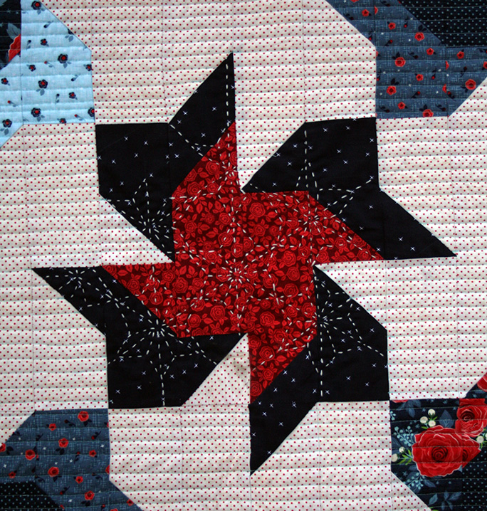 Scrappier Double Pinwheel quilt with sashiko 