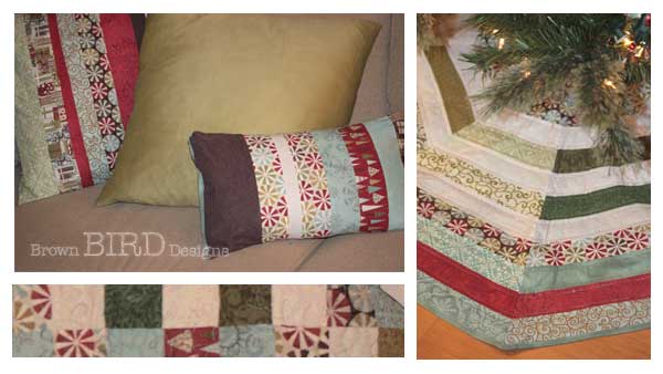 I used Figgy Pudding fabric used in projects like a tree skirt, pillows and more