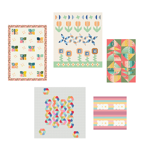 the 2024 quilt pattern bundle has 5 different quilt designs